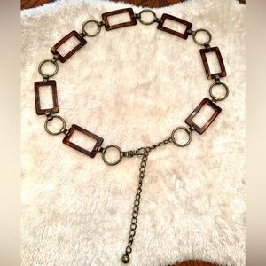 Vintage Brown Tortoise and Gold Chain Link Belt Sz M L